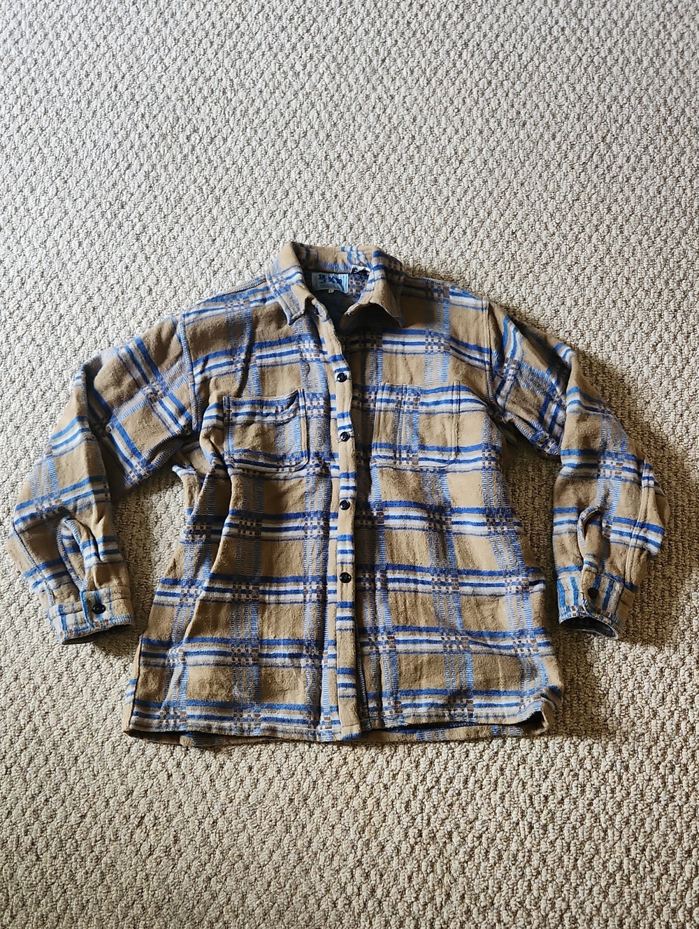 Men's Tan & Blue Plaid Button-Up Jacket